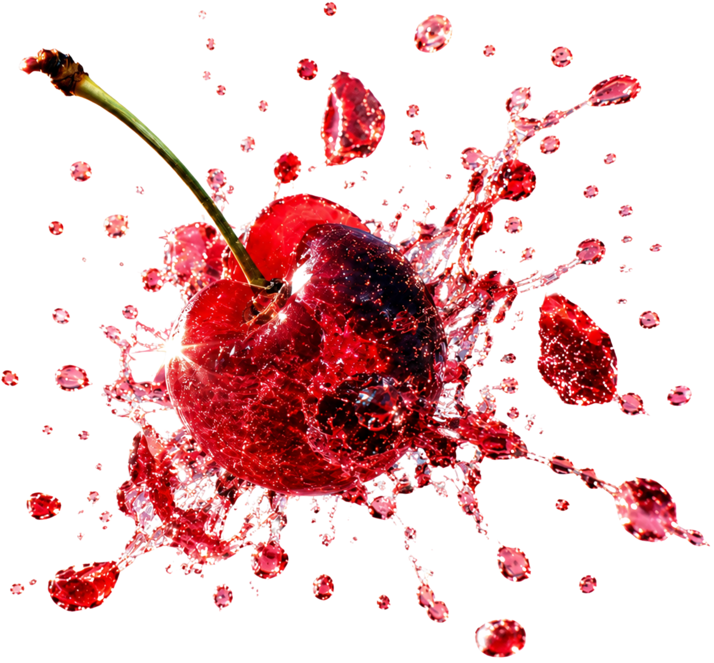 Cherry splashing in juice